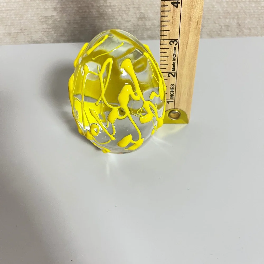 Artisan Paint Drizzle Glass‎ Paperweight Yellow 3
